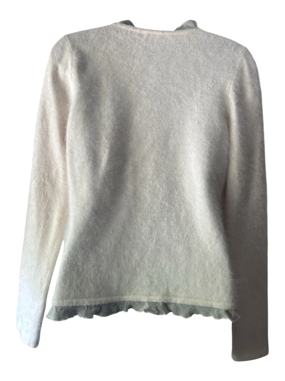 The Limited Vintage Cream V-Neck Ruffle Trim Women's Rabbit Blend Sweater Size L